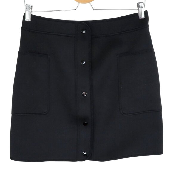 Sandro Paris Womens 3 Juliena Black Neoprene Scuba Fabric Snap Skirt Pockets - Picture 1 of 9